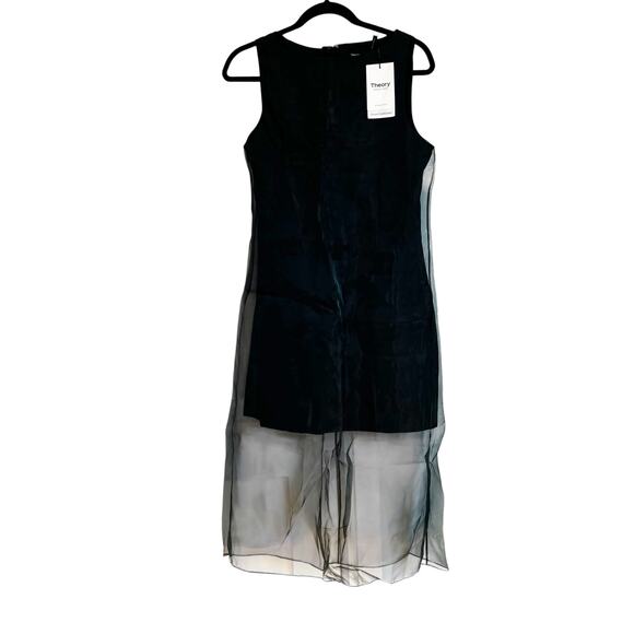 Theory Women's Organza Layer Mini Shift Dress Sleeveless Black Size 4 NWT - Picture 4 of 13